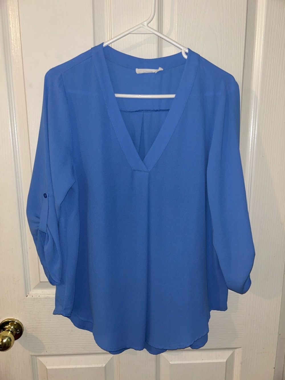 Lush-Women's V-Neck 3/4 Sleeve Blouse - Blue
